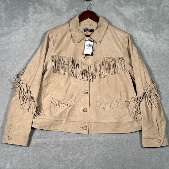 Lauren Ralph Lauren Jackets & Blazers - Lauren Ralph Lauren Jacket Womens 16W Beige Suede Fringe Western Collared